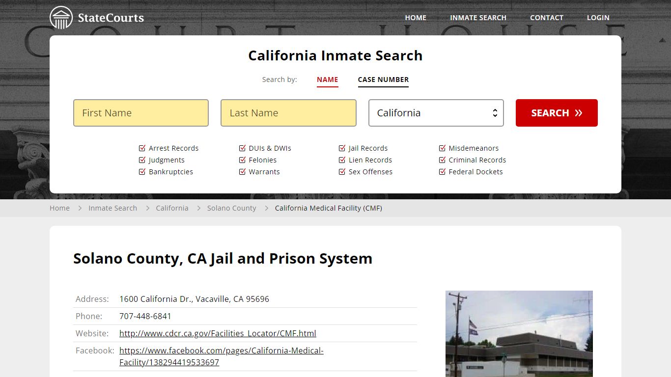 California Medical Facility (CMF) Inmate Records Search, California ...